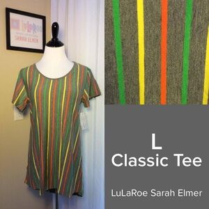 2/$20 NWT LuLaRoe Classic Tee shirt. Gray with green,yellow, orange stripes.
